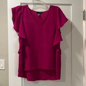Aqua Magenta ruffled shoulder blouse size M